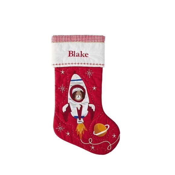 Pottery Barn quilted Christmas stocking ‘Brady’ spaceship NEW - Picture 2 of 3